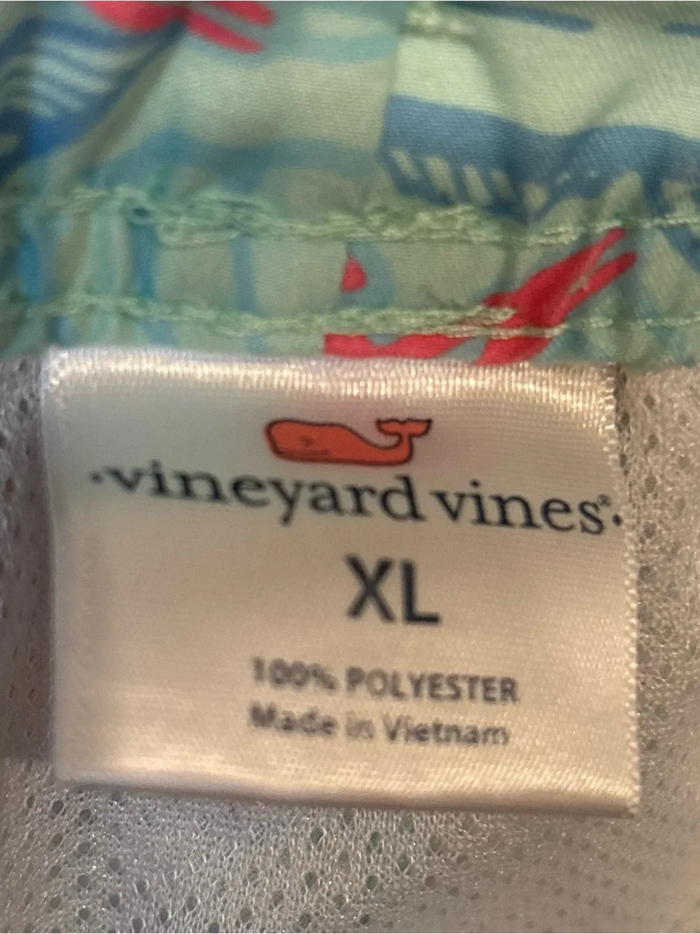 Vineyard Vines Light Green Swim Trunks with Pink Starfish and Blue Fish